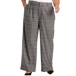 Ava & Viv Women High Rise Wide Leg Trousers Gray Plaid Plus Size 18 Stretch